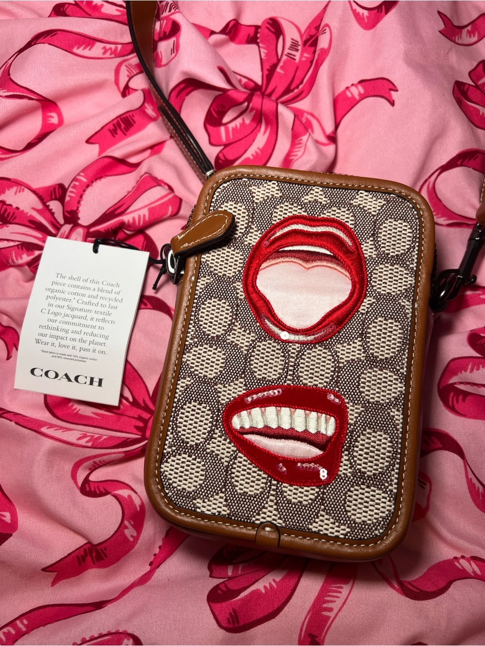 Coach x Tom Wesselmann Signature Canvas Crossbody with Red Lip Appliqués - Picture 2 of 10